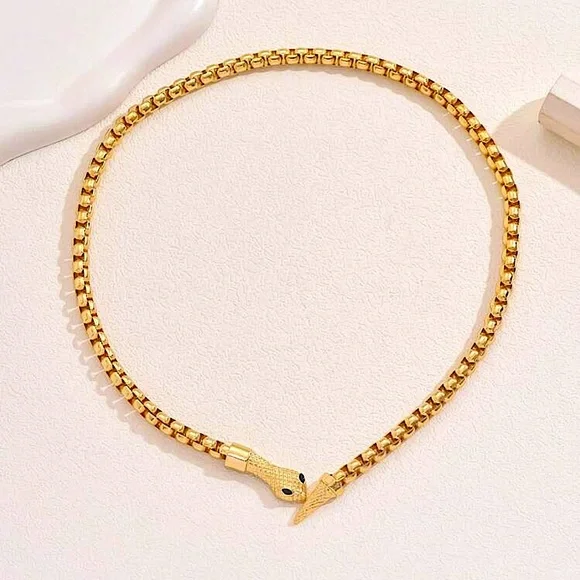 Stainless Steel Gold Snake Choker Necklace Chain Link Gold Plated - Picture 3 of 4